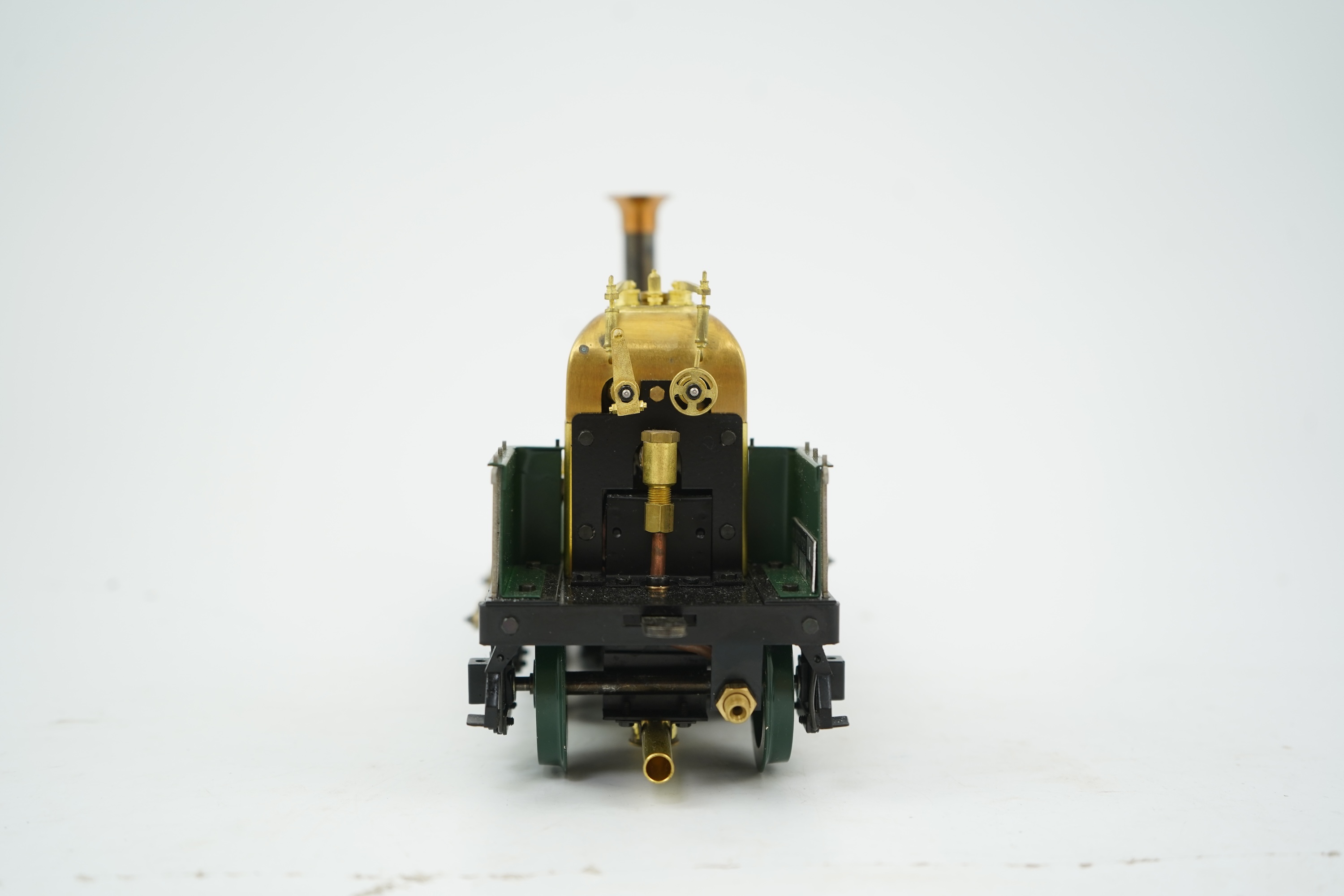 A Gauge One Aster Hobbies live steam L&M Lion, 0-4-2 locomotive, missing tender, with spirit fired slip eccentric single cylinder motion.
